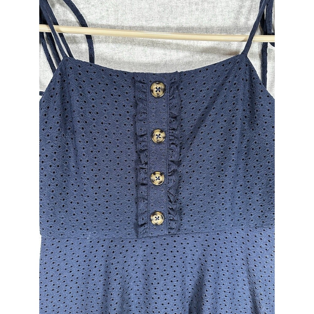 NWT Speechless Womens Sleeveless Eyelet Lined Navy Sundress Size Med Tie Strap